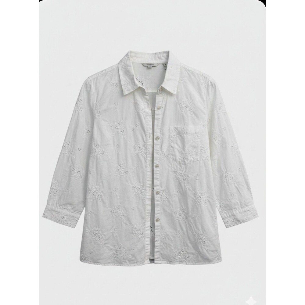Susan Bristol White Floral Eyelet Embroidered Button-Down Shirt PL Vintage